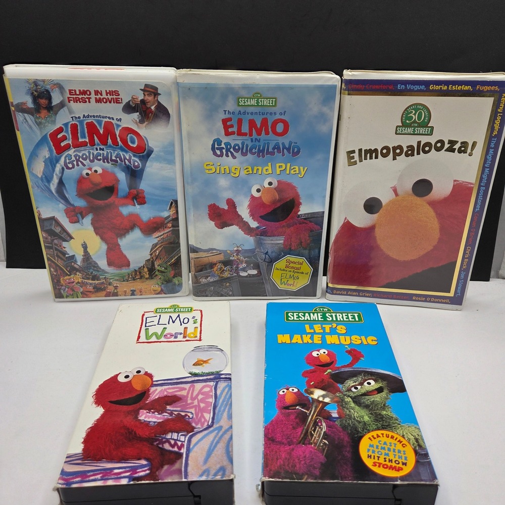 Sesame Street Elmo VHS Lot of 5 Grouchland Sing Play Elmopalooza Music Kid Movie